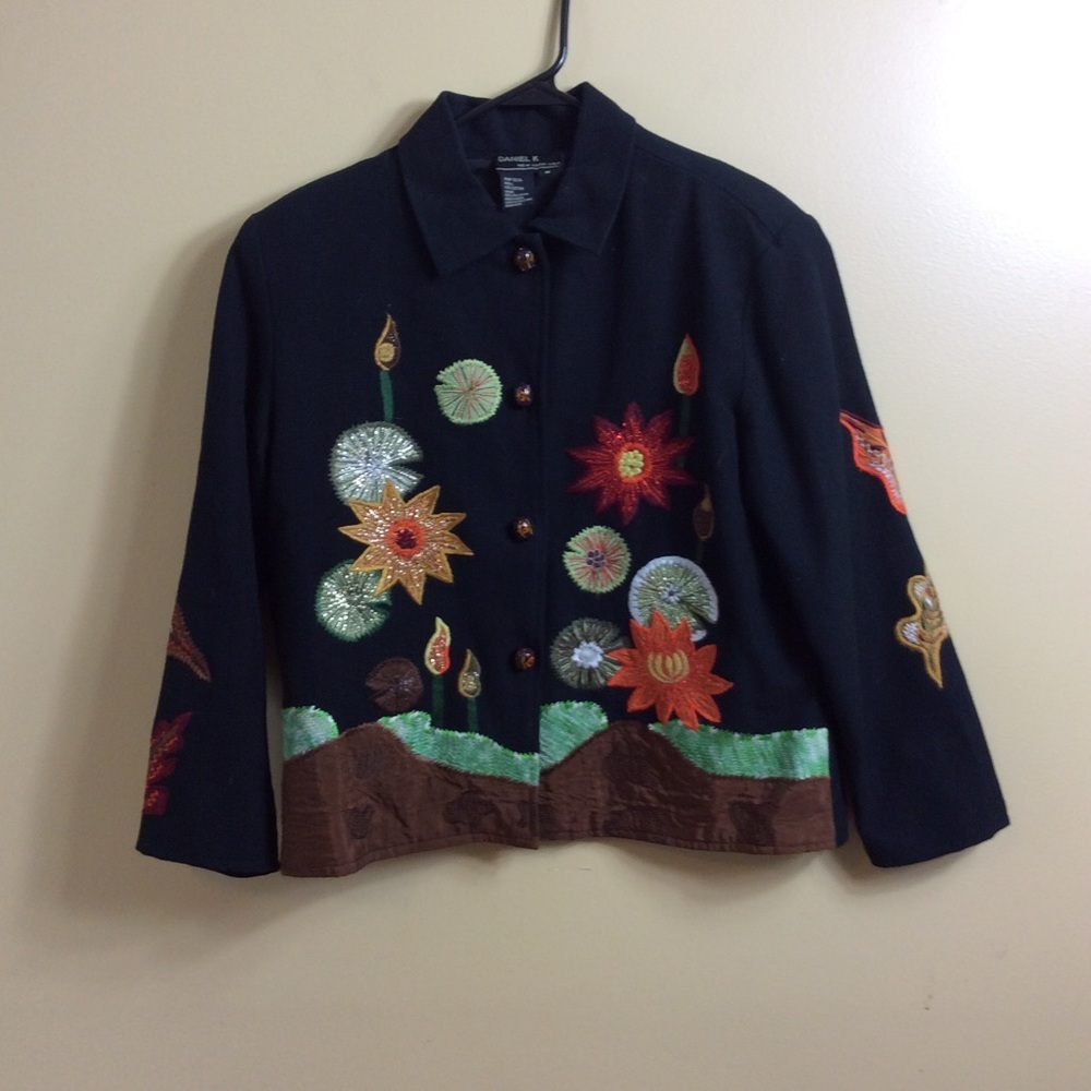 Daniel K Embroidered Patch Work Black Jacket. Med… - image 2